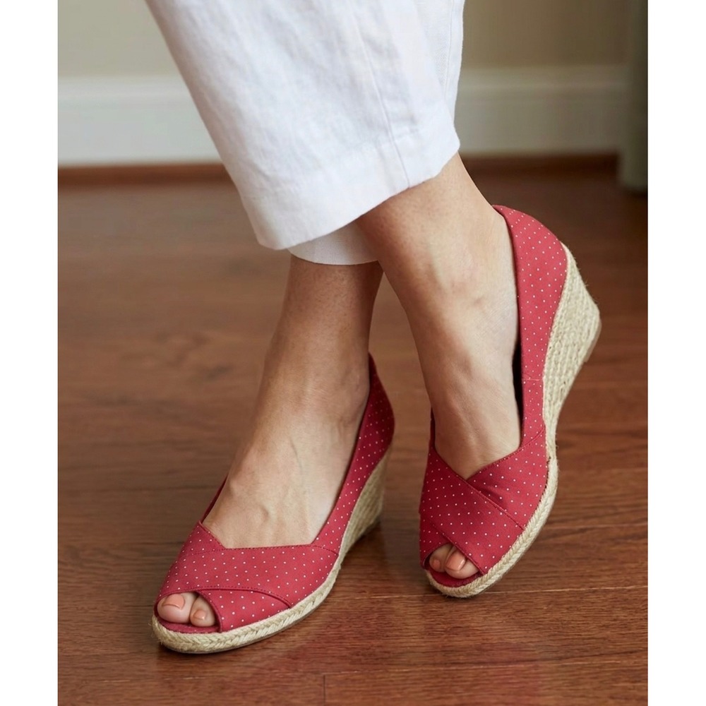 Lauren Ralph Lauren Cecilia Red Polka Dot Espadrille Wedges Peep Toe Shoes 10B